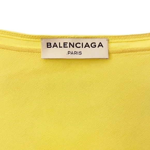 Balenciaga 100% silk asymmetrical triangle-hem split-sleeve chartreuse blouse